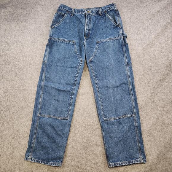 Carhartt Jeans Mens 36x32 Blue Denim B73 DST Double Knee Utility Work Pants - Picture 2 of 14